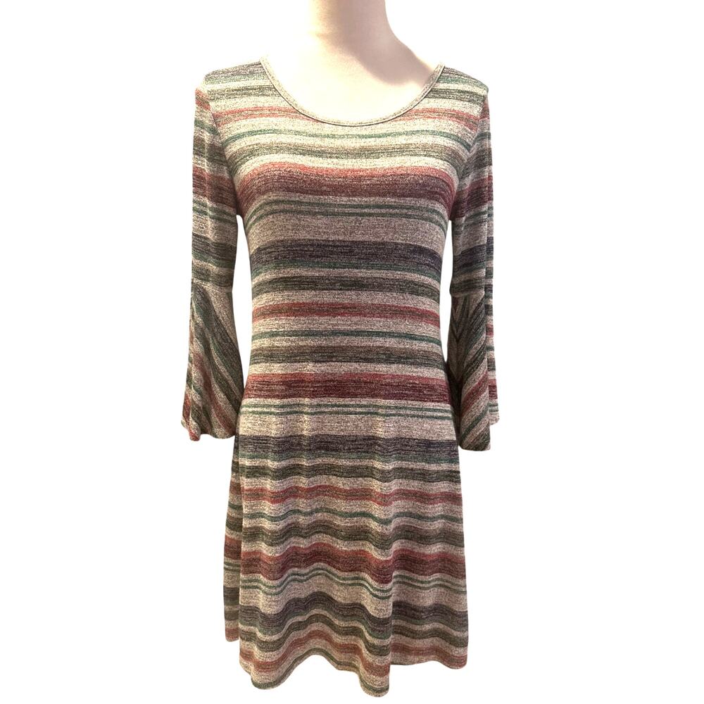 Market Spruce Women's Multi Color Stripped A Line Mini Dress 3/4 Bell Sleeve PS